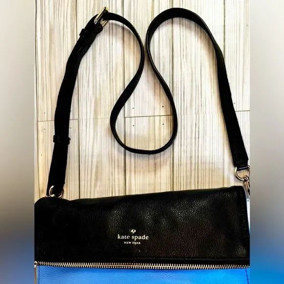 013-Kate Spade Marsala Blk,wht&blue color Block Leather Messenger Crossbody Bag - Picture 10 of 13